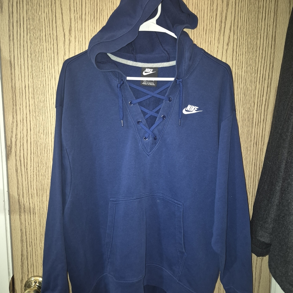 Nike Men's Navy Lace-Up Crewneck Hoodie
